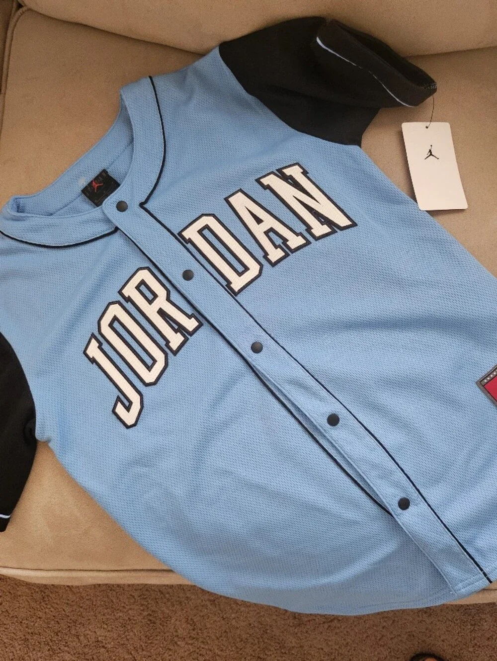 Jordan Light Blue and Black Short-Sleeve Baseball Jersey